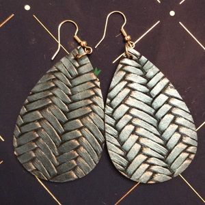 *3 for 12* Blue faux leather teardrop earrings